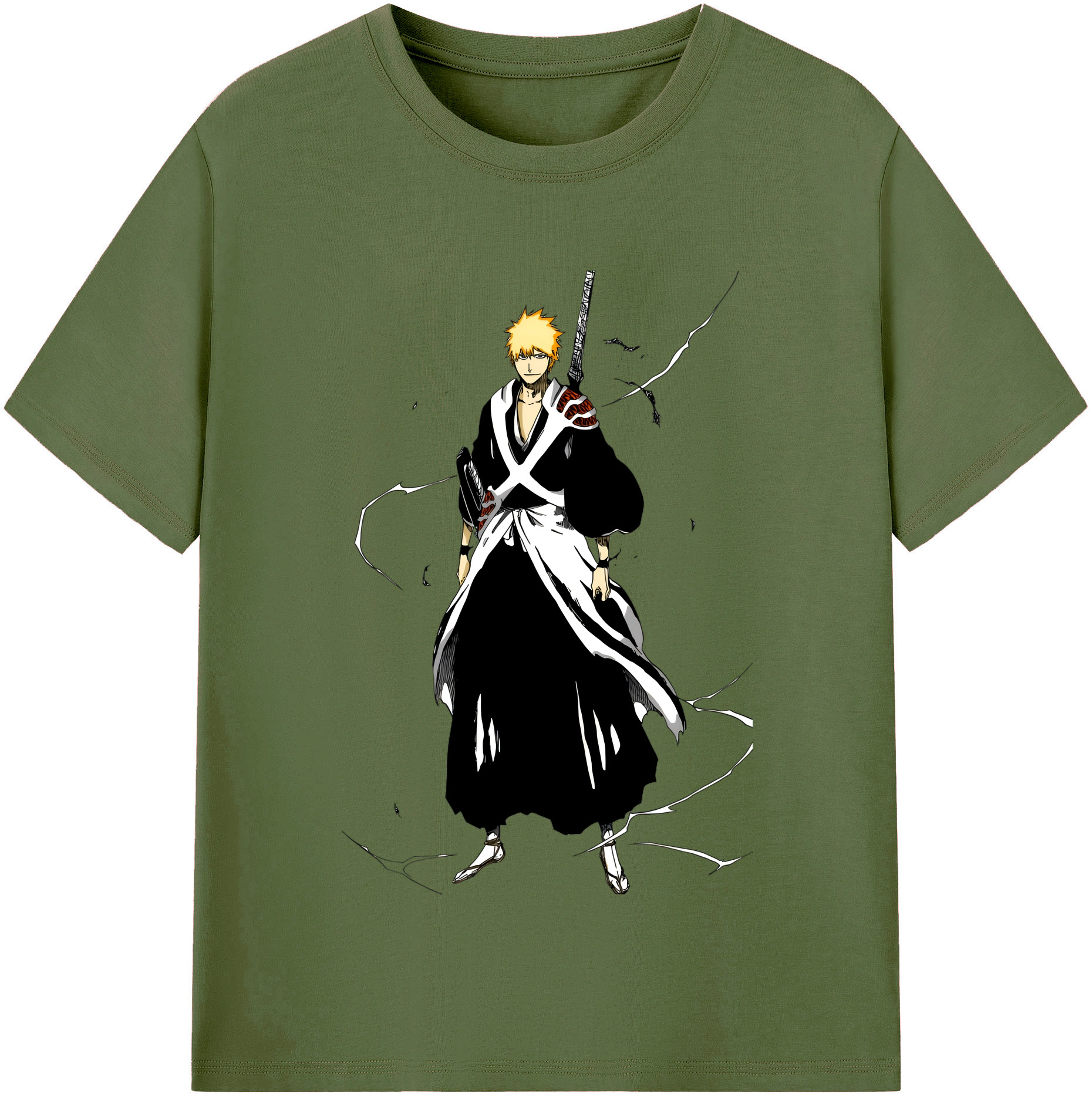 （画像用） ブリーチ 黒崎一護（くろさき いちご）BLEACH Kurosaki Ichigo 綿100％半袖Tシャツ（フロントプリント）